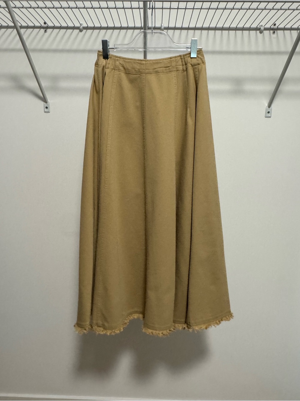 Coco Blanc Girls' Midi A-Line Fringed Hem Skirt - Tan Denim Size 16